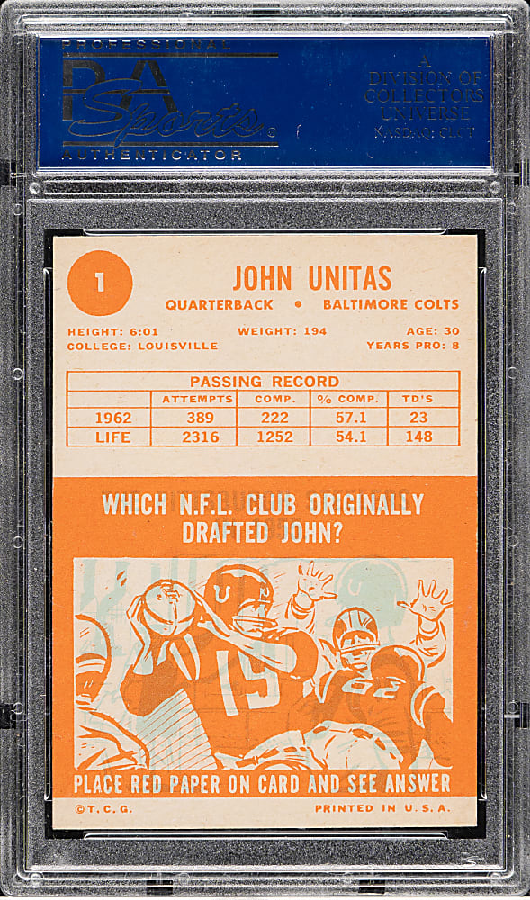 1963 Topps Football #1 John Unitas PSA NM-MT 8