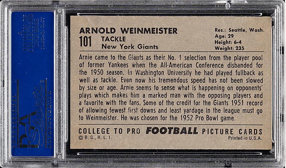 1952 Bowman Large Football #101 Arnie Weinmeister PSA NM-MT 8