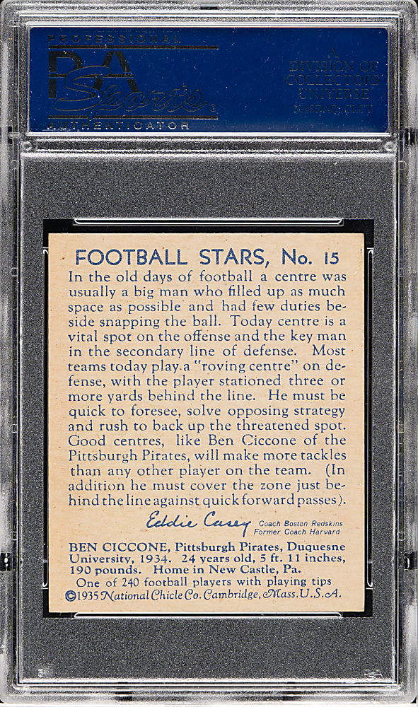 1935 R331 National Chicle Football #15 Ben Ciccone PSA NM-MT 8