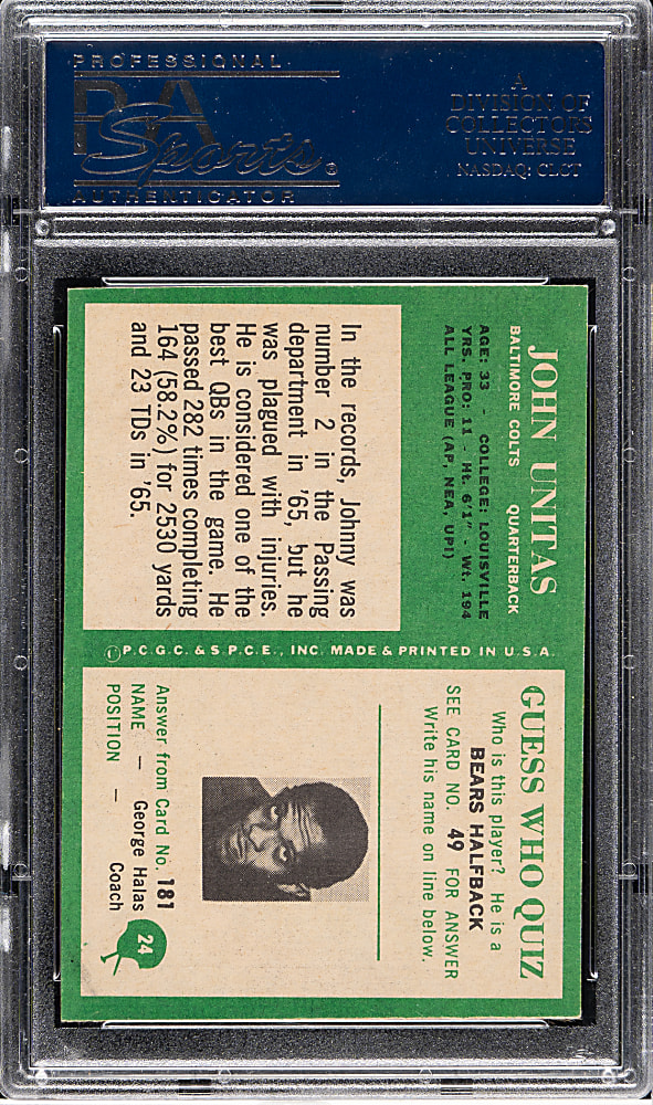 1966 Philadelphia Football #24 John Unitas PSA NM-MT 8