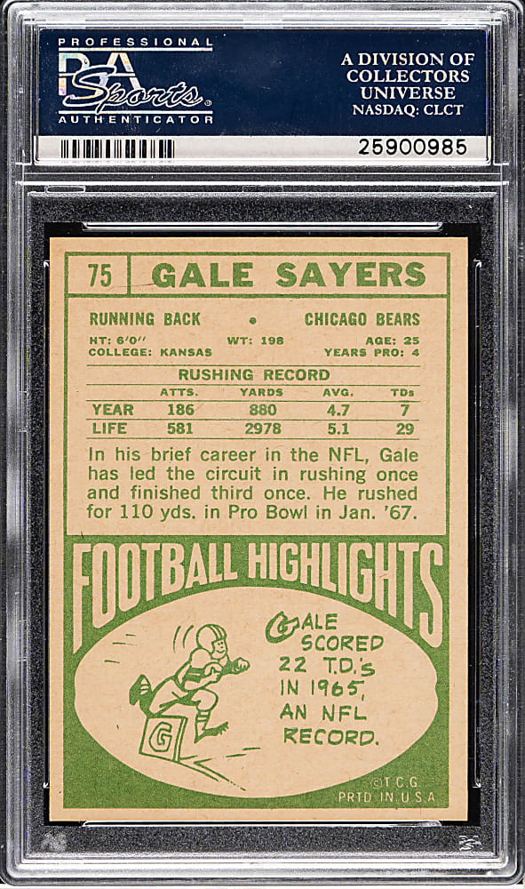 1968 Topps Football #75 Gale Sayers PSA MINT 9