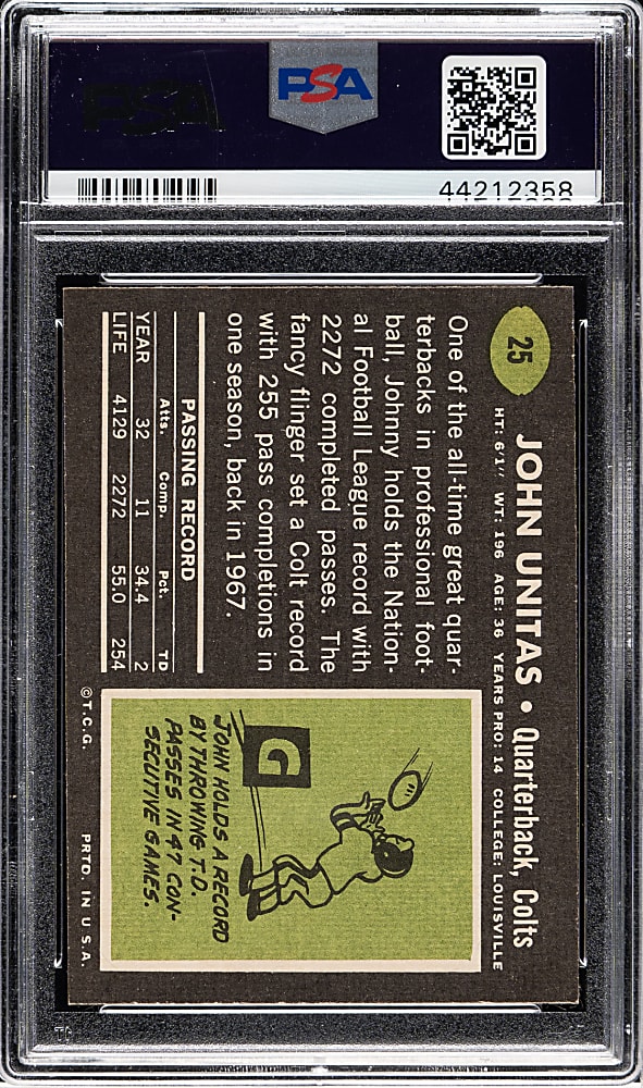 1969 Topps Football #25 Johnny Unitas PSA MINT 9
