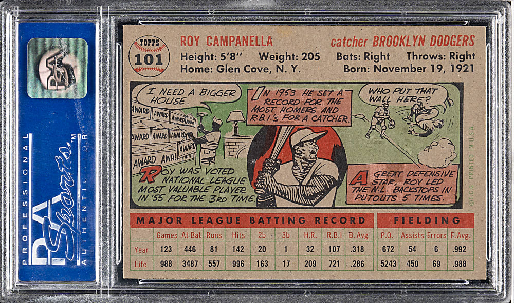 1956 Topps #101 Roy Campanella Gray Back PSA NM-MT 8