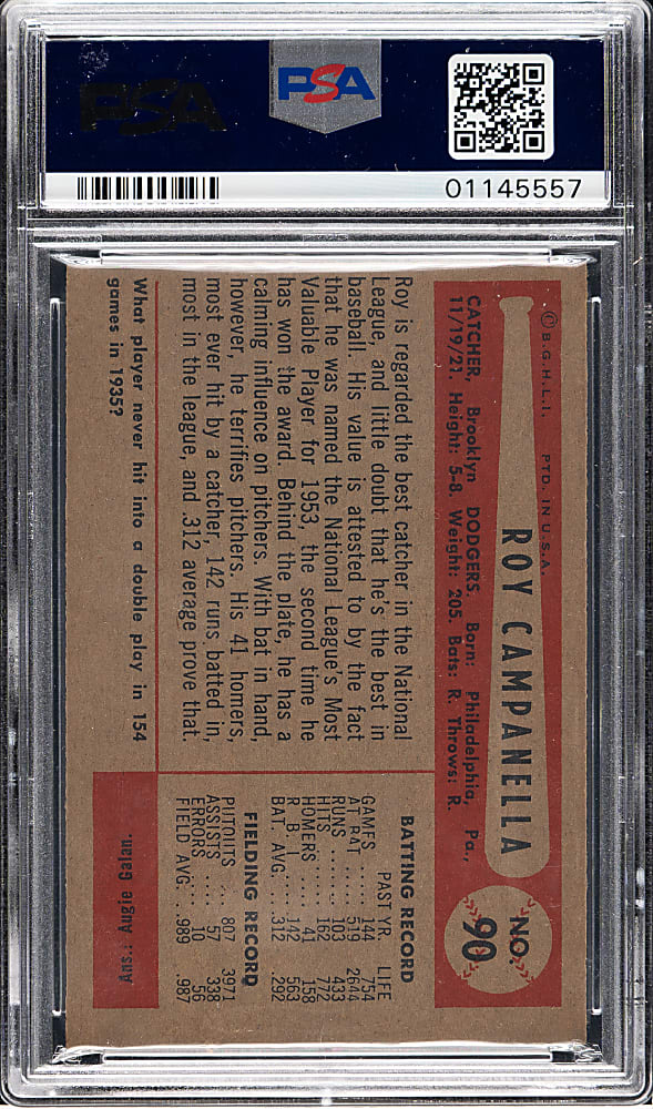 1954 Bowman #90 Roy Campanella PSA MINT 9 - Highest Graded!