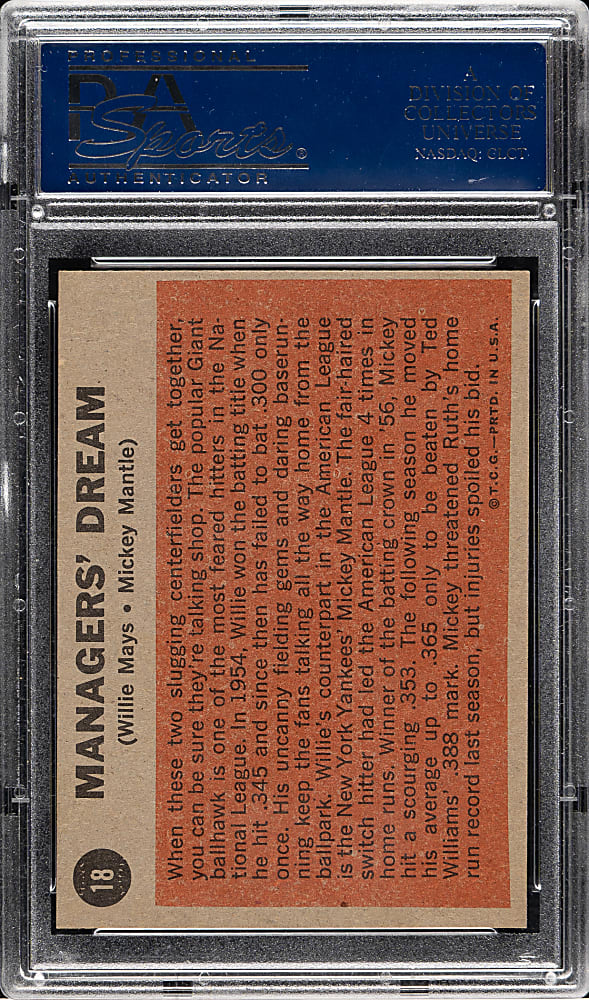 1962 Topps #18 Managers' Dream with Mickey Mantle and Willie Mays PSA NM-MT 8