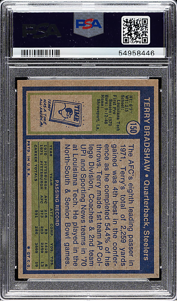 1972 Topps Football #150 Terry Bradshaw PSA MINT 9