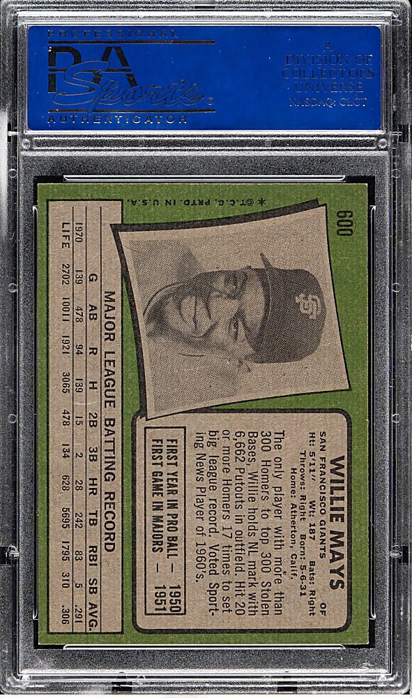 1971 Topps #600 Willie Mays PSA NM-MT 8