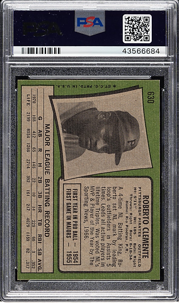 1971 Topps #630 Roberto Clemente PSA NM-MT 8