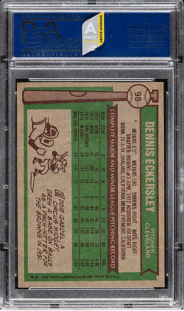 1976 Topps #98 Dennis Eckersley Rookie PSA MINT 9