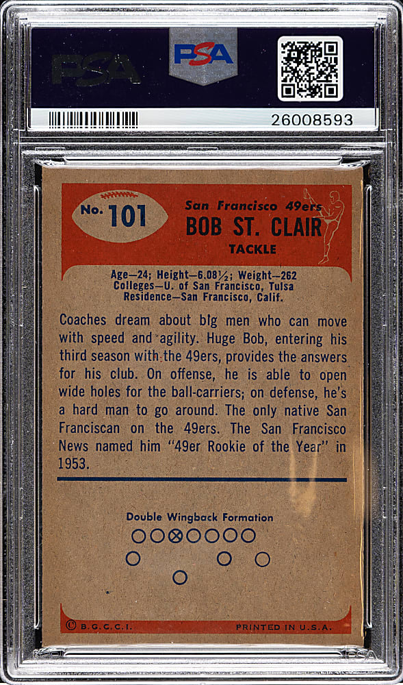 1955 Bowman Football #101 Bob St. Clair Rookie PSA NM-MT 8