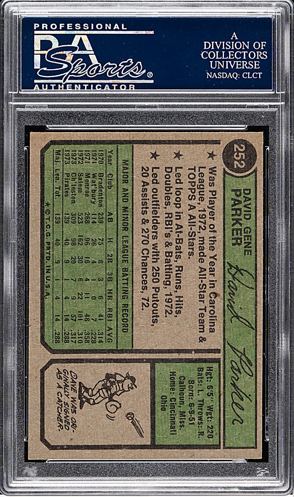1974 Topps #252 Dave Parker Rookie PSA MINT 9