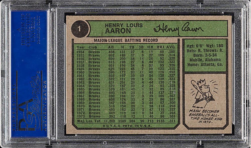 1974 Topps #1 Hank Aaron All-Time Home Run King PSA MINT 9