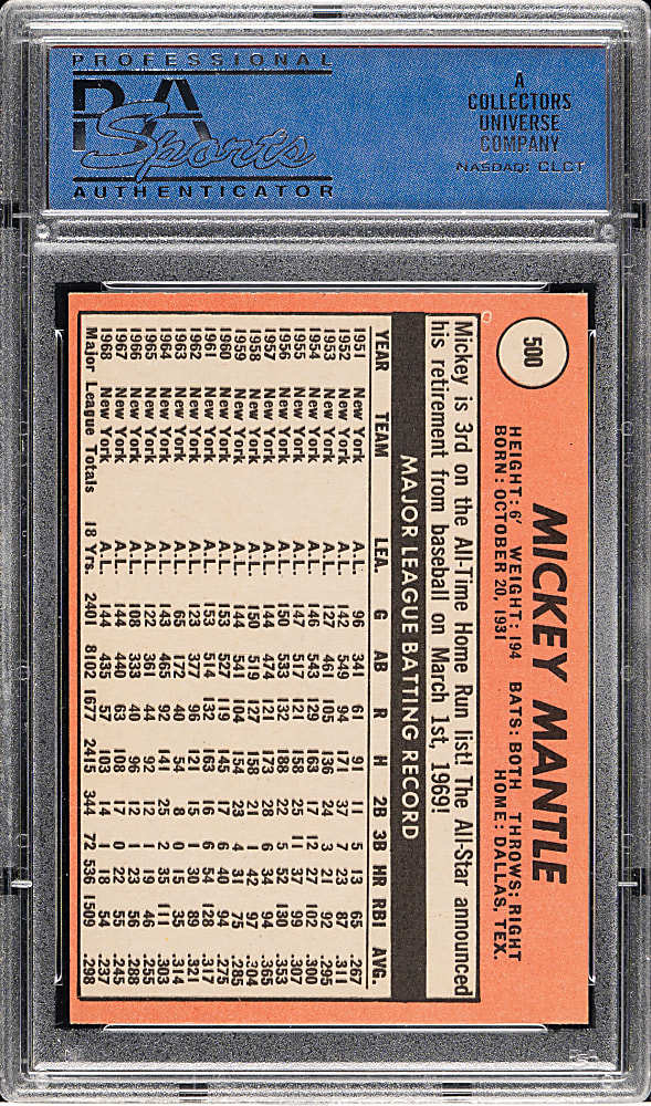 1969 Topps #500 Mickey Mantle PSA NM-MT 8