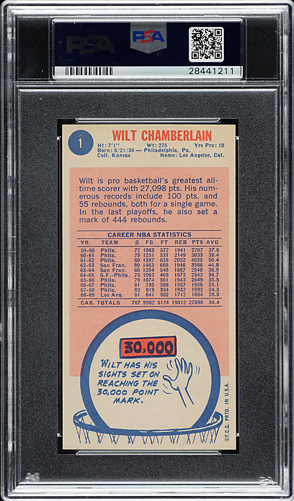1969-1970 Topps Basketball #1 Wilt Chamberlain PSA NM-MT 8