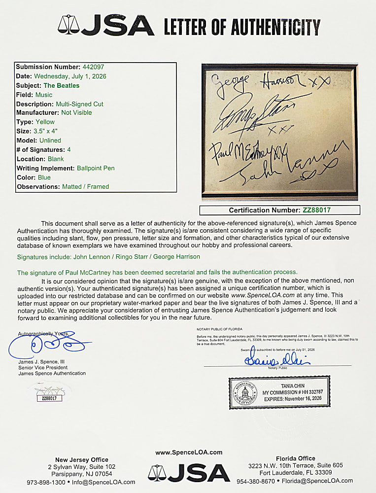 Circa 1963 The Beatles Signed Album Page in Framed Display - JSA