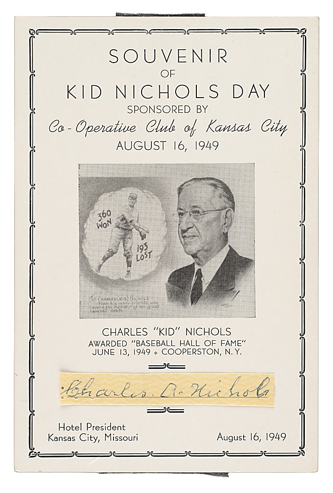 Charles Nichols Cut Signature on 1949 "Kid Nichols Day" Souvenir Card - JSA