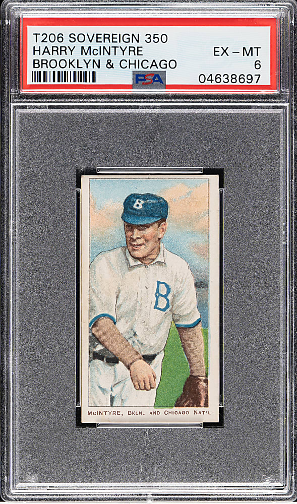 1909-1911 T206 White Border Harry McIntyre Brooklyn & Chicago PSA EX-MT 6 - Sovereign 350 Back