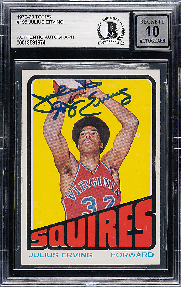 Signed 1972-1973 Topps Basketball #195 Julius Erving Rookie Beckett GEM MINT 10