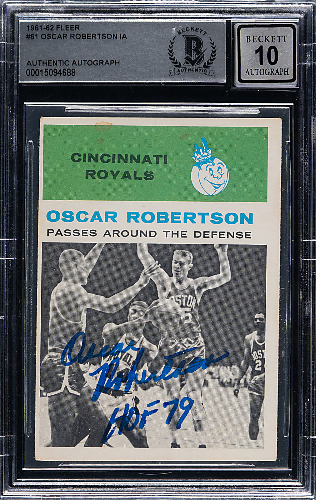 Signed 1961-1962 Fleer Basketball #61 Oscar Robertson In Action Beckett GEM MINT 10
