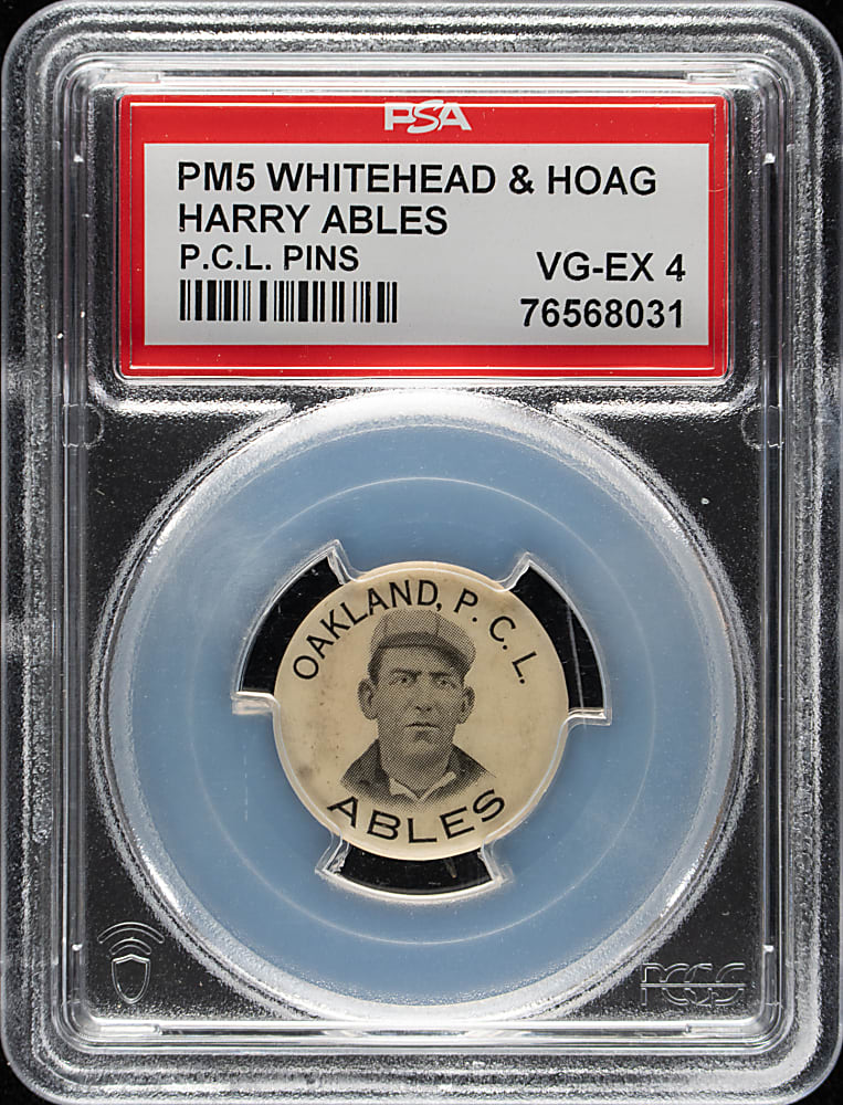 1912 PM5 Whitehead & Hoag Pacific Coast League Player Harry Ables Pin PSA VG-EX 4