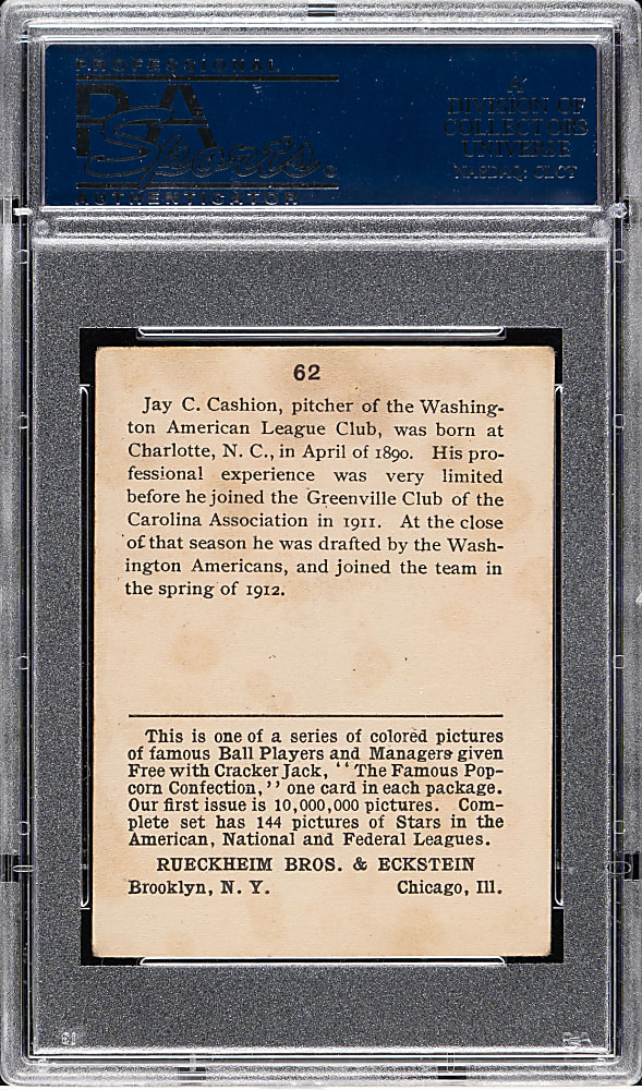 1914 E145 Cracker Jack #62 Jay Cashion PSA VG-EX 4