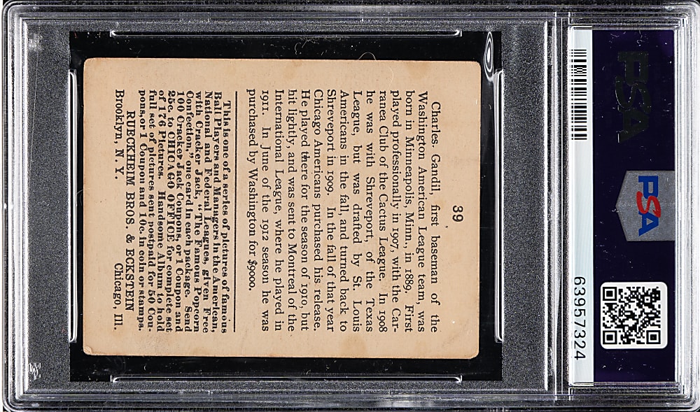 1915 E145 Cracker Jack #39 Chick Gandil PSA GOOD 2