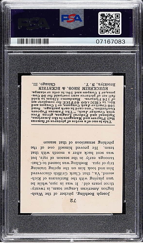1915 E145 Cracker Jack #72 Joseph Boehling PSA EX-MT 6