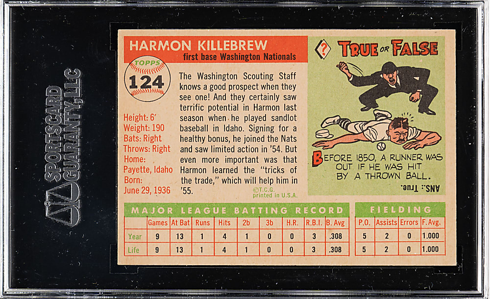 1955 Topps #124 Harmon Killebrew Rookie SGC NM 84