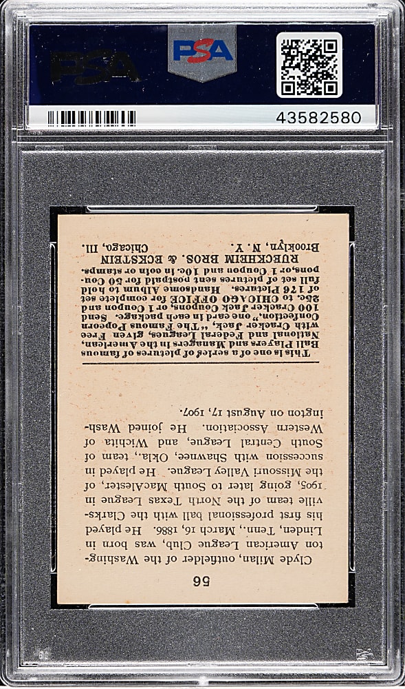1915 E145 Cracker Jack #56 Clyde Milan PSA NM 7