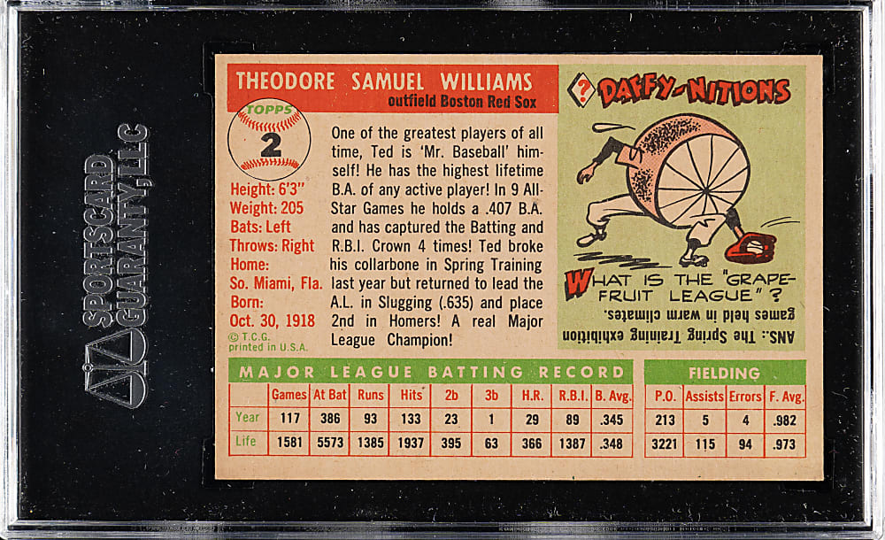 1955 Topps #2 Ted Williams SGC NM 84