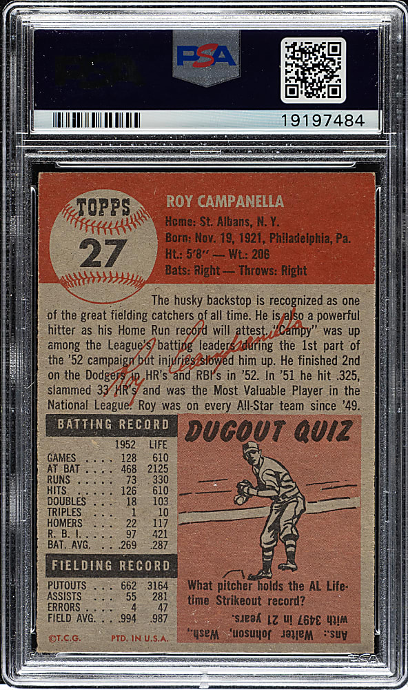 1953 Topps #27 Roy Campanella PSA NM+ 7.5