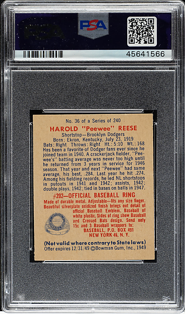 1949 Bowman #36 Pee Wee Reese PSA NM 7