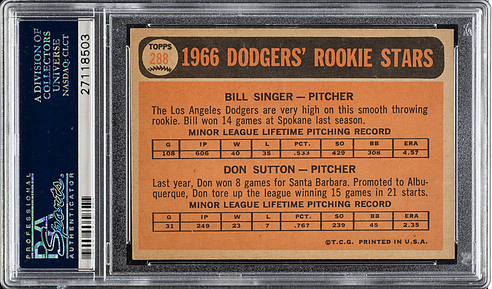 1966 Topps #288 Don Sutton Rookie PSA NM-MT 8