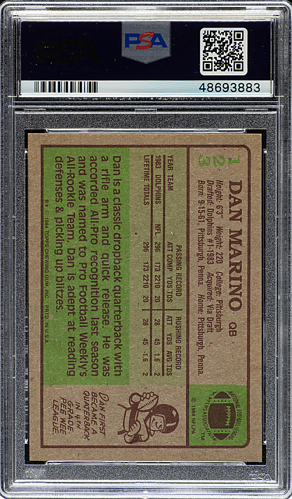 1984 Topps Football #123 Dan Marino Rookie PSA MINT 9