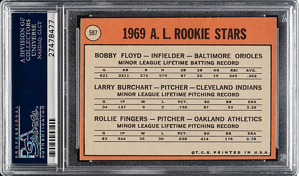 1969 Topps #597 Rollie Fingers Rookie PSA MINT 9