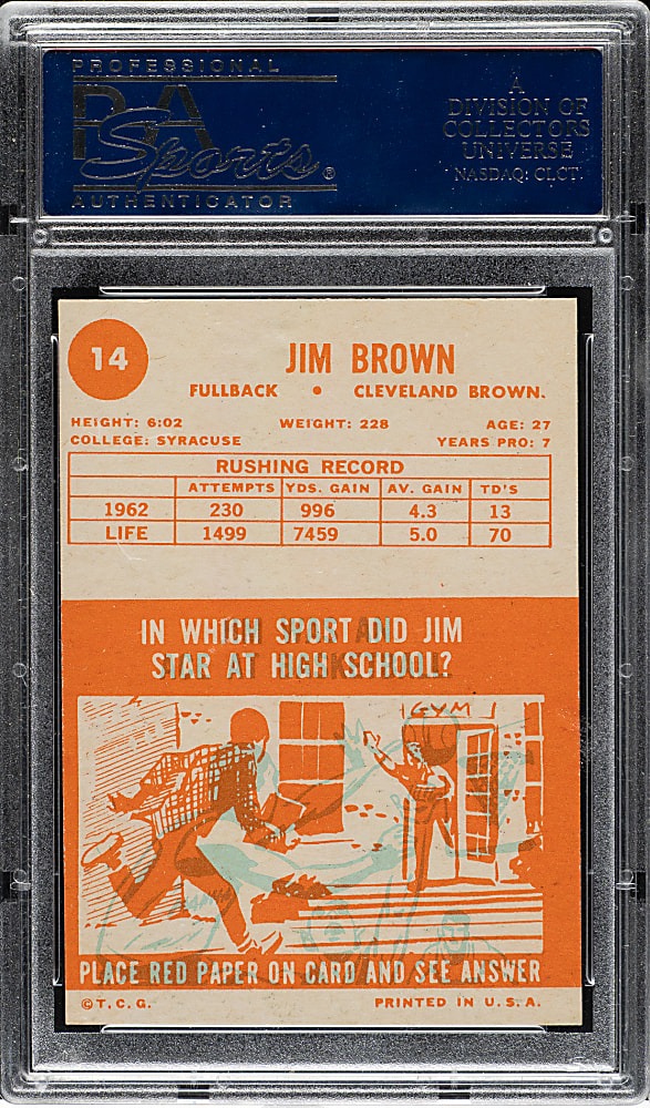 1963 Topps Football #14 Jim Brown PSA NM-MT 8