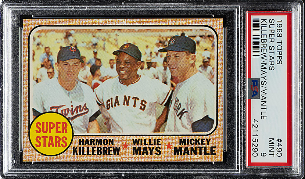 1968 Topps #490 Super Stars with Killebrew, Mays, and Mantle PSA MINT 9