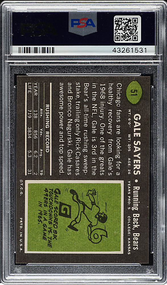 1969 Topps Football #51 Gale Sayers PSA MINT 9
