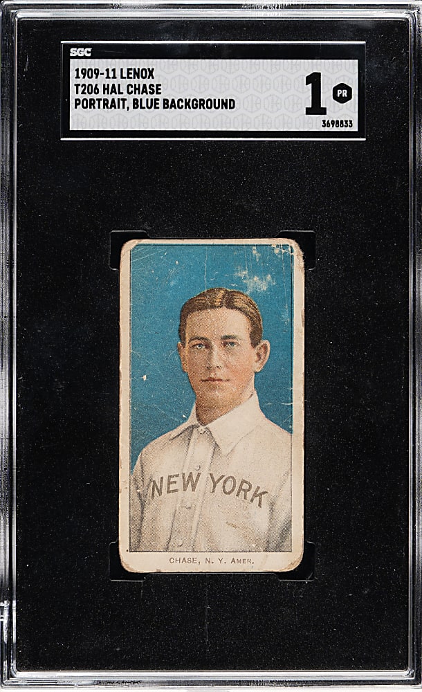1909-1911 T206 White Border Hal Chase Portrait Blue Background SGC POOR 1 - Black Lenox Back