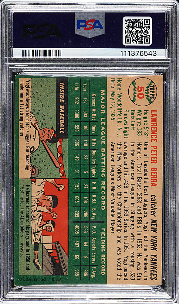 Signed 1954 Topps #50 Yogi Berra PSA/DNA GEM MINT 10