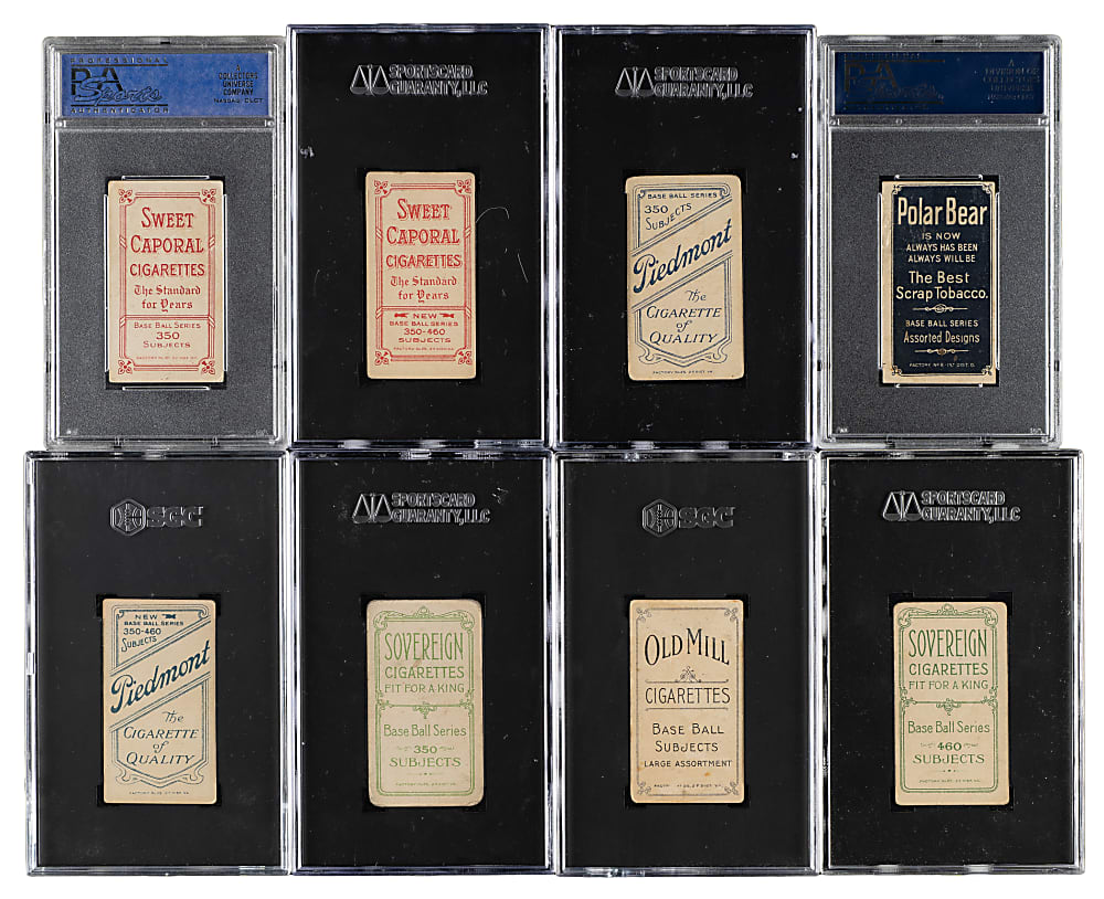1909-1911 T206 White Border Hal Chase Portrait Blue Background PSA- and SGC-Graded Partial Advertisement Back Set (11/22) Including Tolstoi, El Principe De Gales, and Sovereign Backs