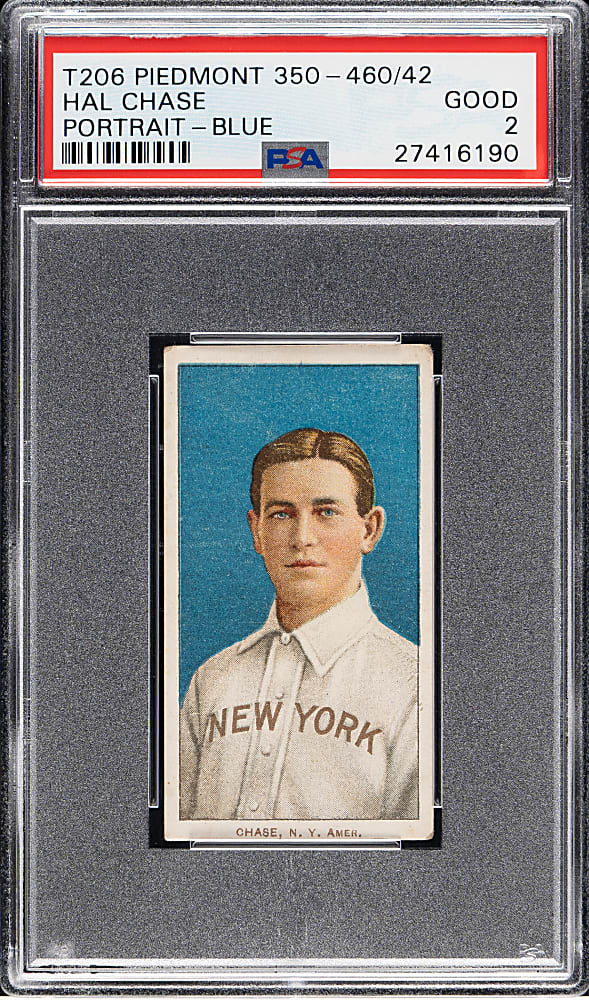 1909-1911 T206 White Border Hal Chase Portrait Blue Background PSA GOOD 2 - Piedmont "Factory 42" Back
