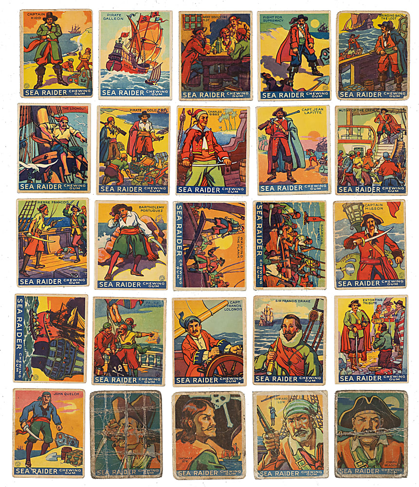 1933 R124 World Wide Gum (Canadian Goudey) "Sea Raiders" Complete Low-Number Set (24) Plus Wrapper and Five High-Numbers