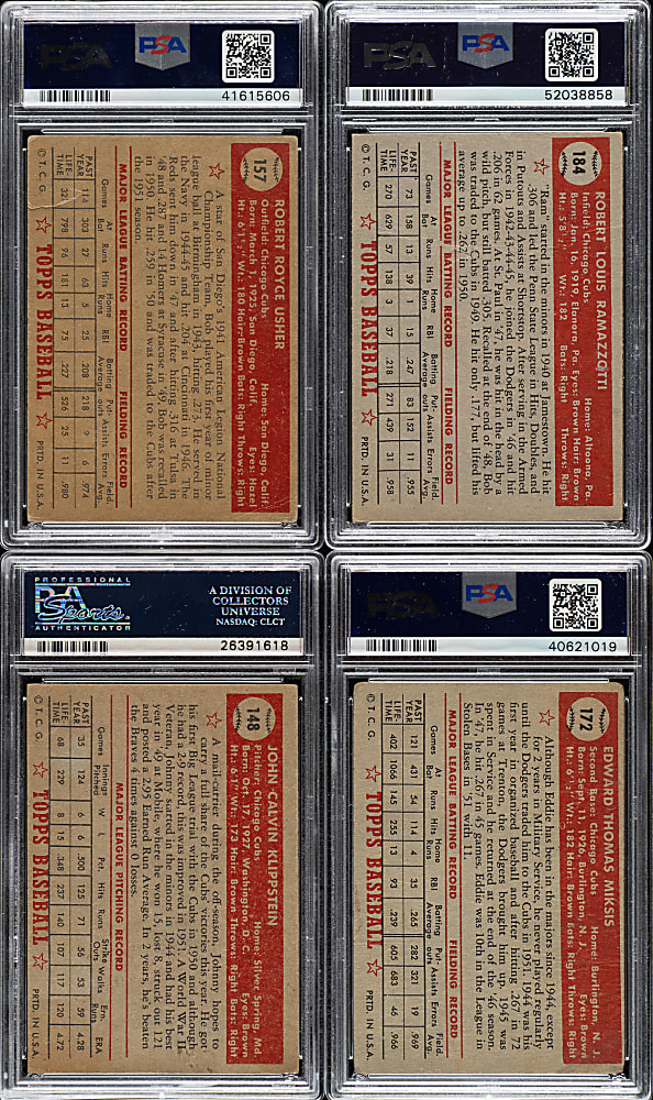 1952 Topps "Canadian" Gray Back Chicago Cubs PSA-Graded Complete Team Set (7)