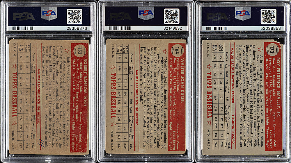 1952 Topps "Canadian" Gray Back Chicago Cubs PSA-Graded Complete Team Set (7)