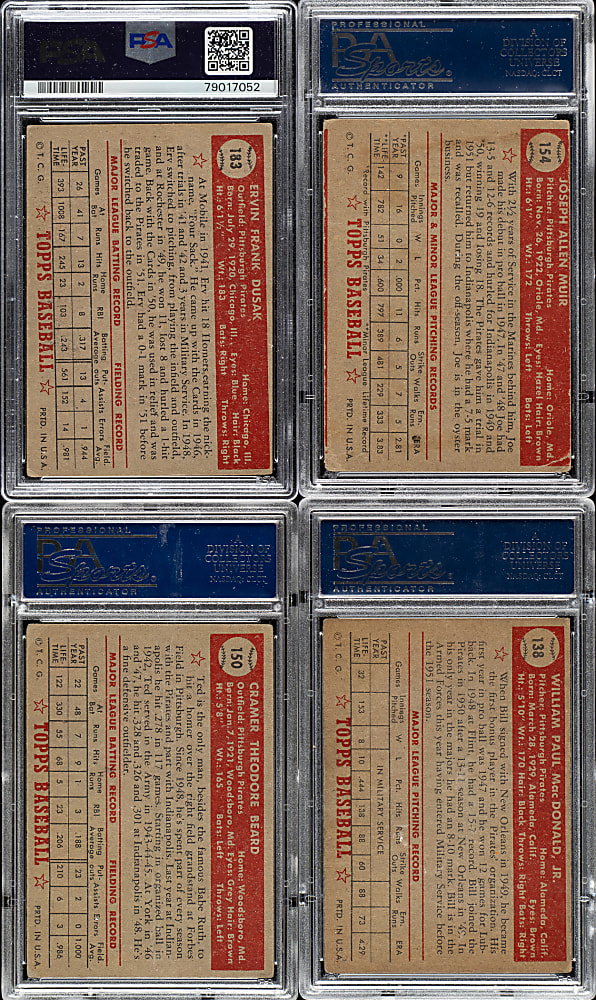 1952 Topps "Canadian" Gray Back Pittsburgh Pirates PSA-Graded Complete Team Set (7)