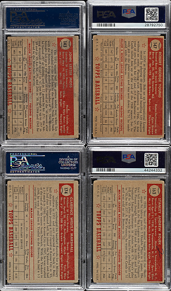 1952 Topps "Canadian" Gray Back St. Louis Browns PSA-Graded Complete Team Set (6)