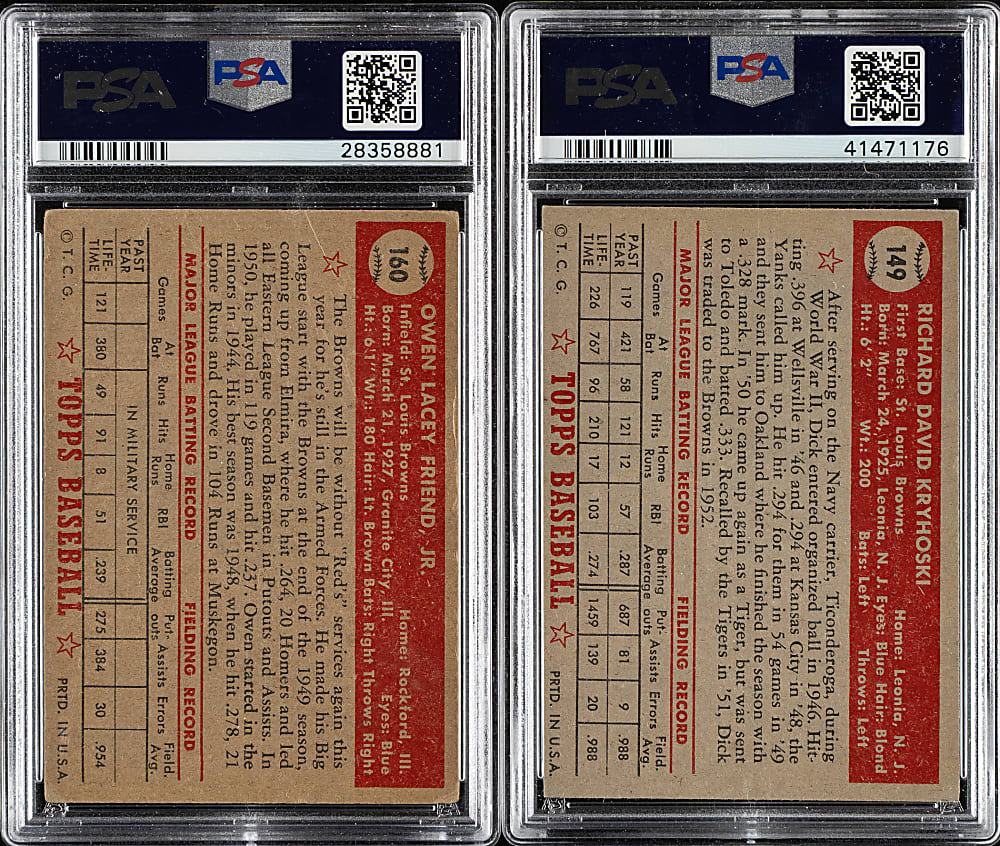 1952 Topps "Canadian" Gray Back St. Louis Browns PSA-Graded Complete Team Set (6)