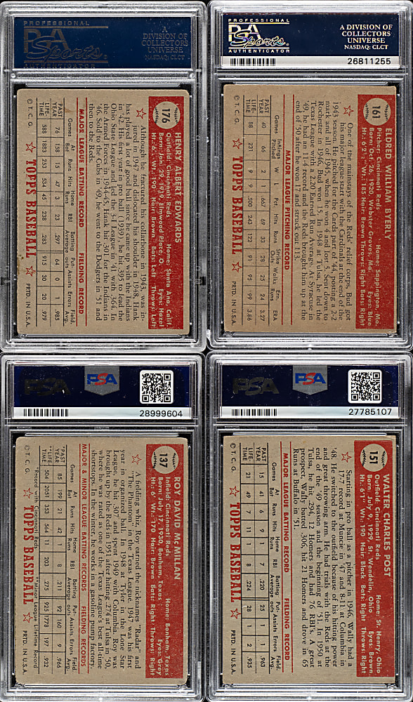 1952 Topps "Canadian" Gray Back Cincinnati Reds PSA-Graded Complete Team Set (10)