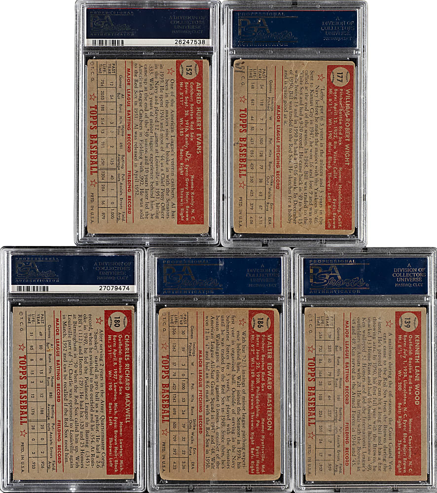 1952 Topps "Canadian" Gray Back Boston Red Sox PSA-Graded Complete Team Set (5)